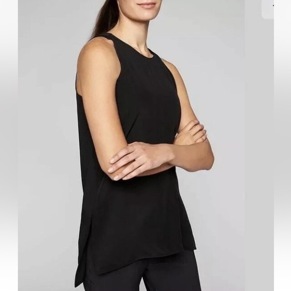 Athleta Washable Black 100% Silk Side Slit CYA Sleeveless Top. Size Large. - Picture 1 of 15